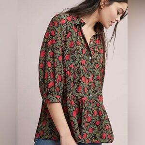 Women's Eri + Ali IONA Blouse Anthropologie Medium Floral Swing Top Button Down‎